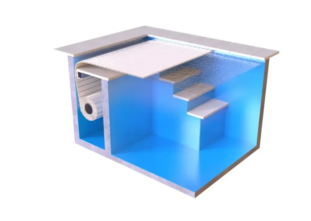 Blue indoor pool – external motor, 60 x 14 mm frame, white filtration system